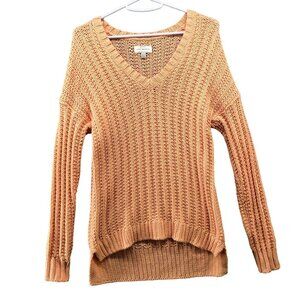 Lucky Brand Sweater Womens XS Orange Peach Chunky Knit V-neck High Low